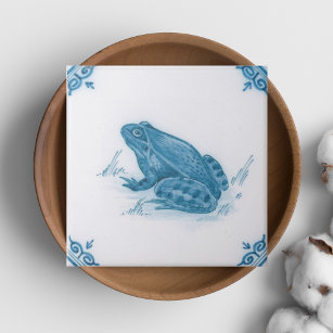 Repro Blue and White Frog Delft Tile