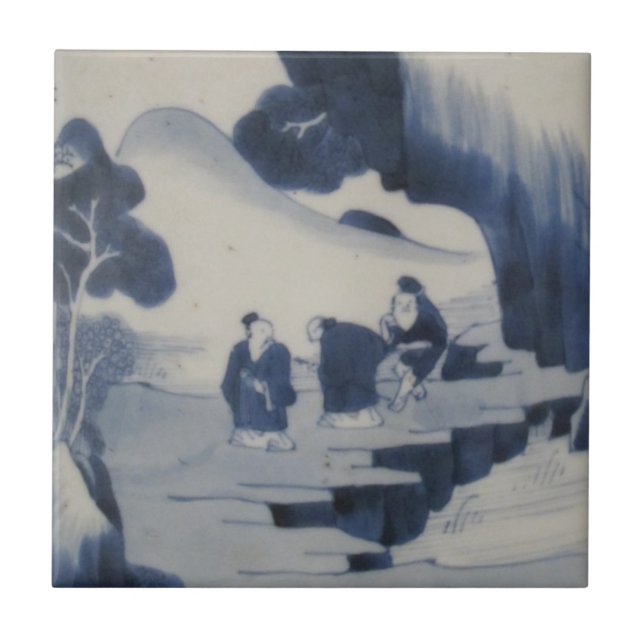 Repro Chinese Brush Delft Blue and White Tile  (Front)