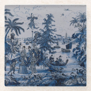 Repro Chinoiserie  Delft Blue and White Glass Coaster