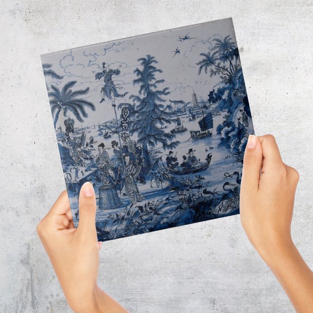 Repro Chinoiserie  Delft Blue and White Tile  (Repro Chinoiserie Delft Blue and White Tile
)