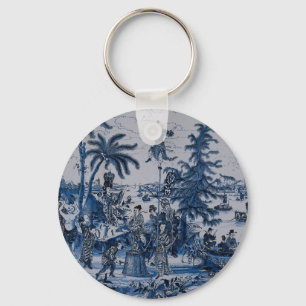 Repro Chinoiserie Delft Blue and White Tile Key Ring