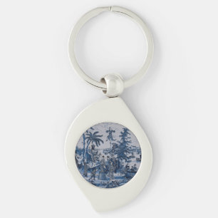 Repro Chinoiserie Delft Blue and White Tile Key Ring