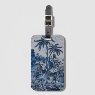 Repro Chinoiserie Delft Blue and White Tile Luggage Tag
