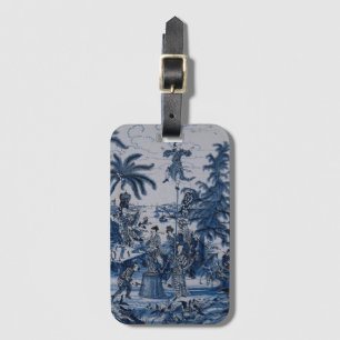 Repro Chinoiserie Delft Blue and White Tile Luggage Tag
