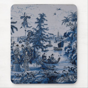 Repro Chinoiserie  Delft Blue and White Tile  Mouse Mat