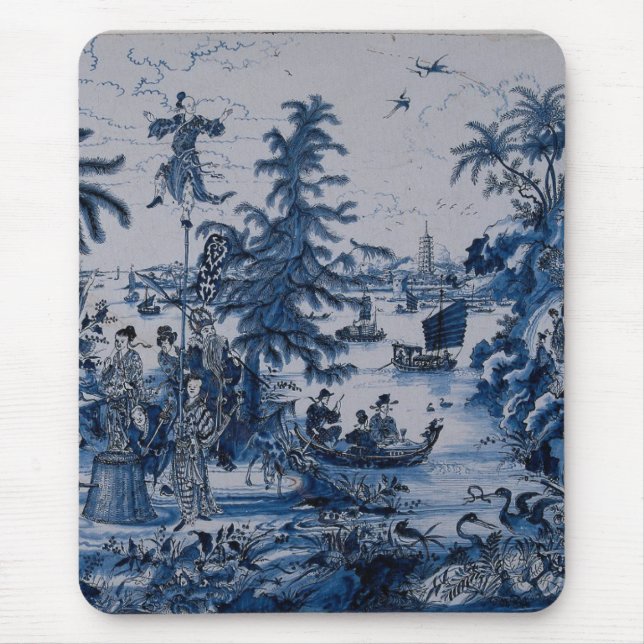 Repro Chinoiserie  Delft Blue and White Tile  Mouse Mat (Front)