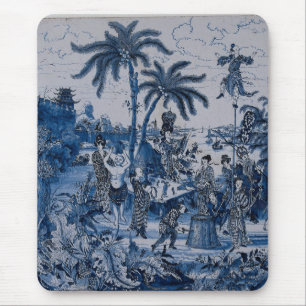 Repro Chinoiserie Delft Blue and White Tile Mouse Mat