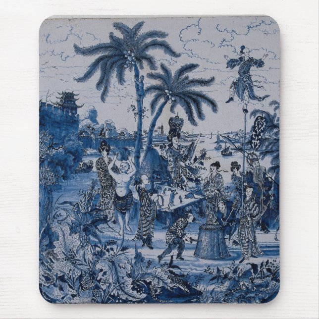 Repro Chinoiserie  Delft Blue and White Tile  Mouse Mat (Front)