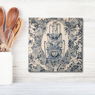 Repro Delft Tile Angels Fountain Picturesque scene