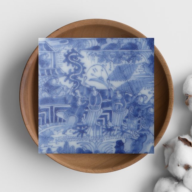Repro Delft Tile Chinoiserie Decoupage Blue White (Repro Delft Tile Chinoiserie Blue and White)