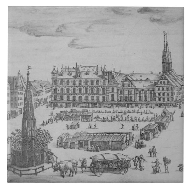 Repro Delft Tile Nuremberg Town Square Blue (Front)
