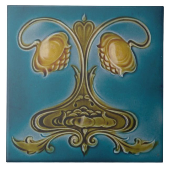 Repro Early 1900s English Art Nouveau Floral Tile (Front)