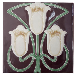 Repro Edwardian Art Nouveau Black Tulip Floral Til Tile