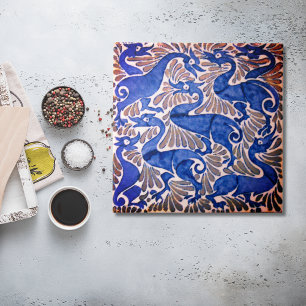 Repro Edwardian Art Nouveau Blue dragon Tile