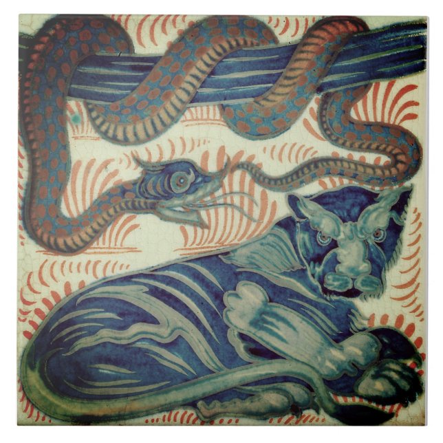 Repro Edwardian Art Nouveau Tiger Snake Tile (Front)