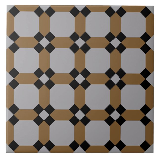 Repro Geometric Azulejos Mosaic Grey Gold Tile (Front)