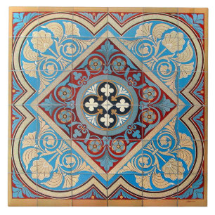 Repro German Geometric Art Nouveau Jugendstil blue Tile