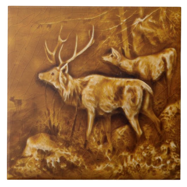 Repro Hamilton Art Tile Works Faux Relief Elk Tile (Front)