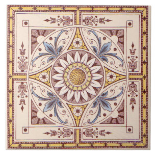 Repro Intricate Victorian Sunflower Transferware Tile