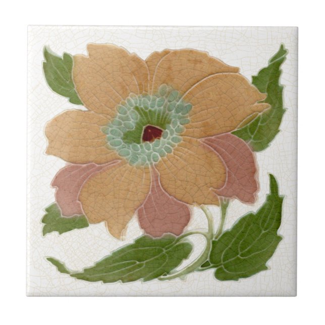 Repro Lea & Boulton Antique Art Nouveau Floral Tile (Front)