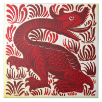 Repro Lewis Carrol De Morgan Red Jabberwacky Tile