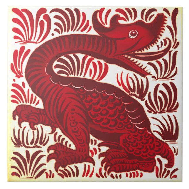 Repro Lewis Carrol De Morgan Red Jabberwacky Tile (Front)
