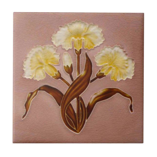 Repro Meakin Art Nouveau Pinks Carnations Floral Tile (Front)