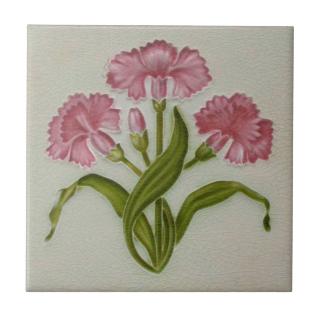 Repro Meakin Art Nouveau Pinks Carnations Floral Tile (Front)