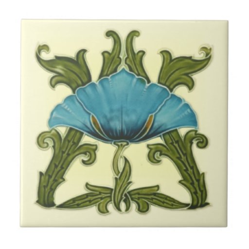 Image of Repro Minton Art Nouveau Ceramic Blue Floral Tile