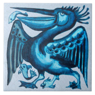 Repro of Original De Morgan Blue Pelican Bird Tile