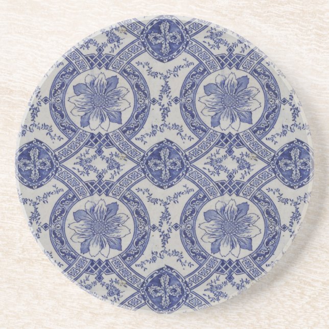 Repro Portuguese Blue Geometric Azulejos Floral  Coaster (Front)