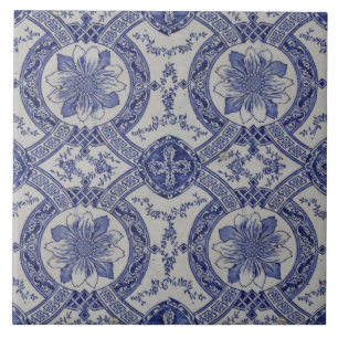 Repro Portuguese Blue Geometric Azulejos Floral Tile