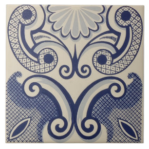 Repro Portuguese Blue Geometric Azulejos Floral Tile