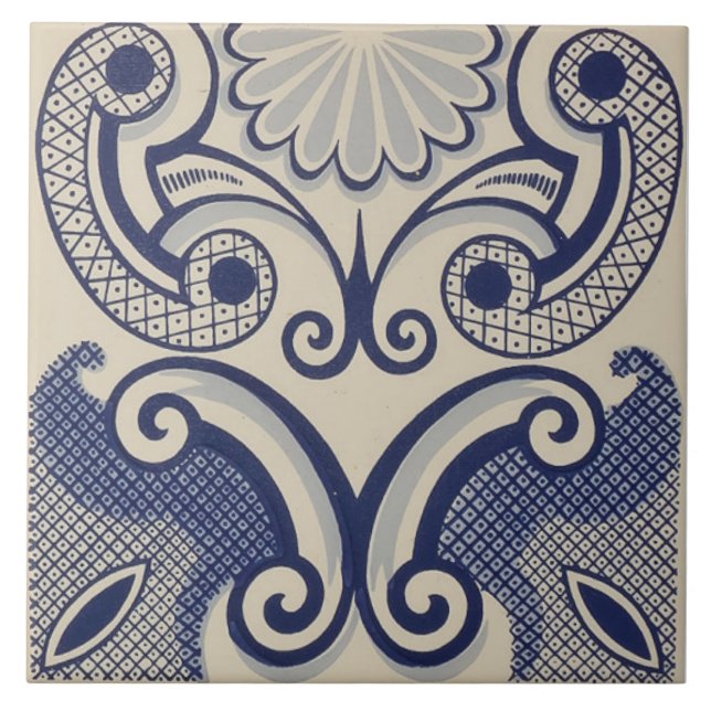 Repro Portuguese Blue Geometric Azulejos Floral Tile (Front)