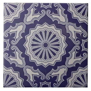 Repro Portuguese Blue Geometric Azulejos Floral Tile