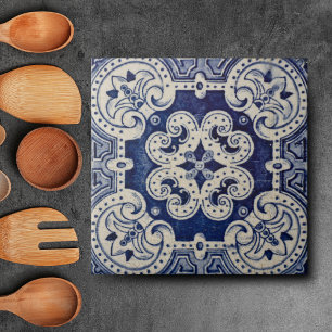 Repro Portuguese Blue Geometric Azulejos Floral Tile