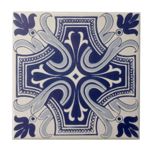Repro Portuguese Blue Geometric Azulejos Floral Tile