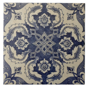 Repro Portuguese Blue Geometric Azulejos Floral Tile