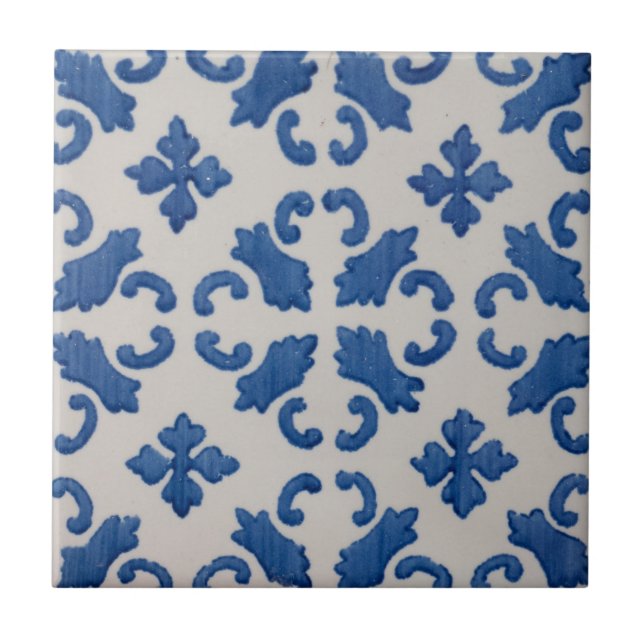 Repro Portuguese Blue Geometric Azulejos Tile (Front)
