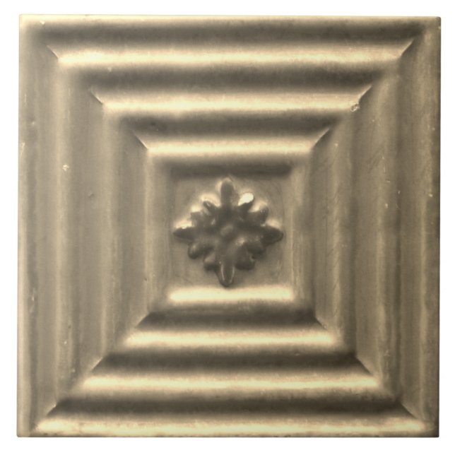 Repro Portuguese Faux Relief Gold Floral Tile (Front)