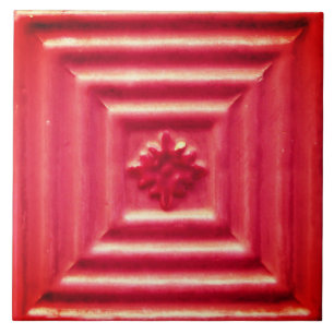 Repro Portuguese Faux Relief Red Floral Tile