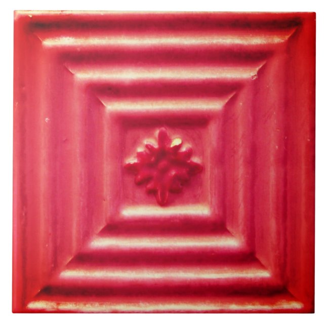 Repro Portuguese Faux Relief Red Floral Tile (Front)