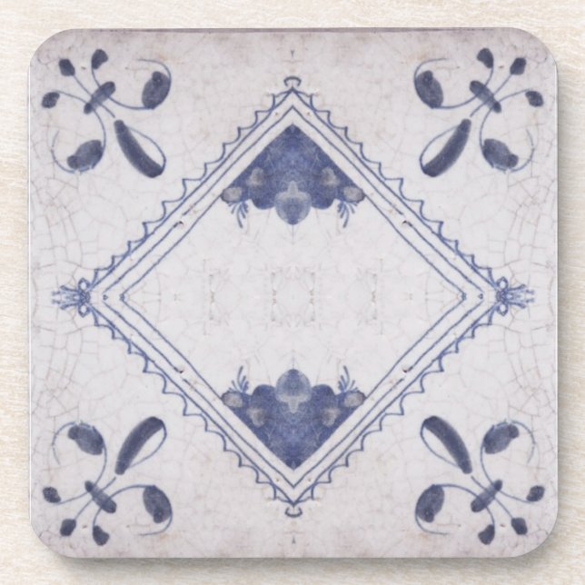 Repro Portuguese Floral Blue Azulejos Tile Coaster (Front)