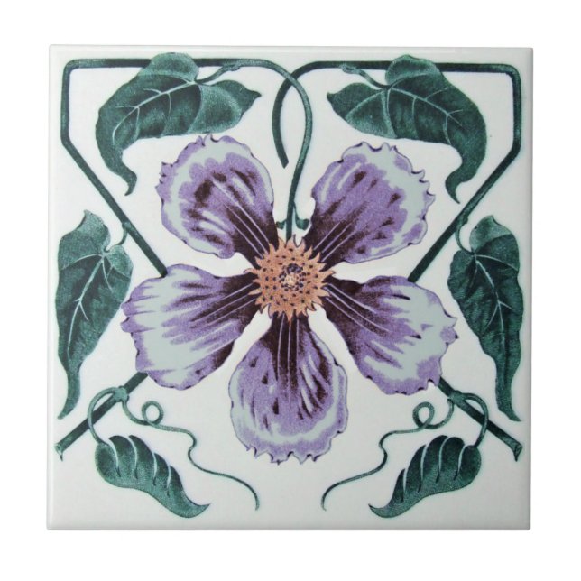 Repro Purple Clematis German Art Noveau Tile (Front)