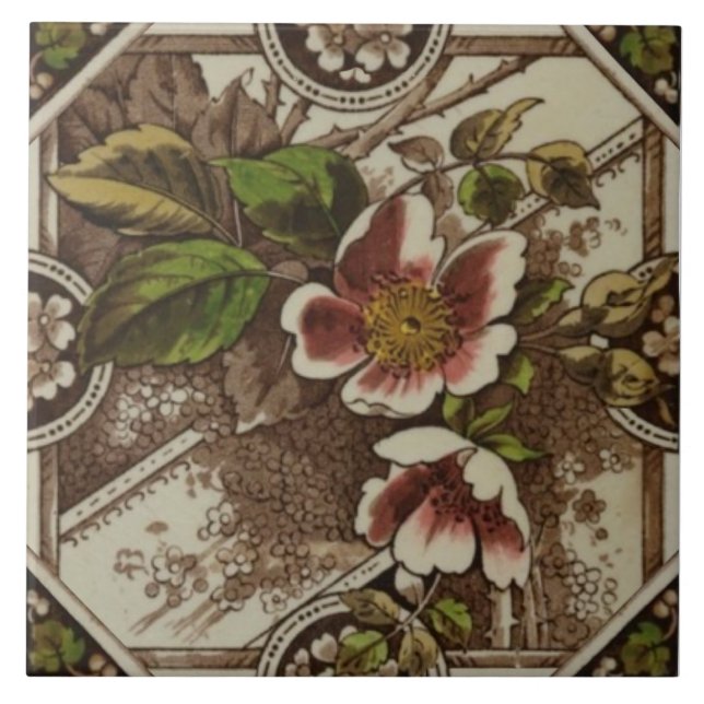 Repro Sherwin & Cotton Floral Transferware Tile (Front)