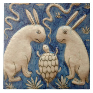 Repro Spanish Animal Rabbit Tortoise Blue Tile