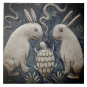 Repro Spanish Animal Rabbit Tortoise Grey Tile