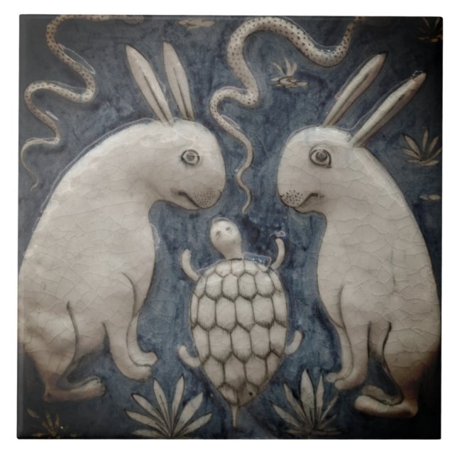 Repro Spanish Animal Rabbit Tortoise Grey Tile (Front)