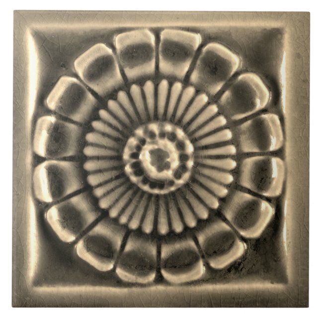 Repro Spanish AzulejosFaux relief Grey Floral Tile (Front)