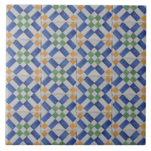 Repro Spanish Geometric Azulejos Blue Yellow Tile